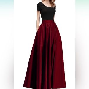 Elegant Satin Wine Skirt